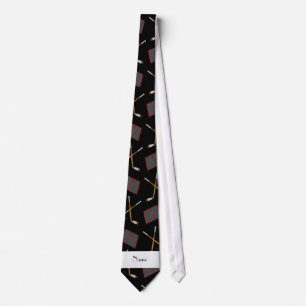Personalized name black hockey pattern tie