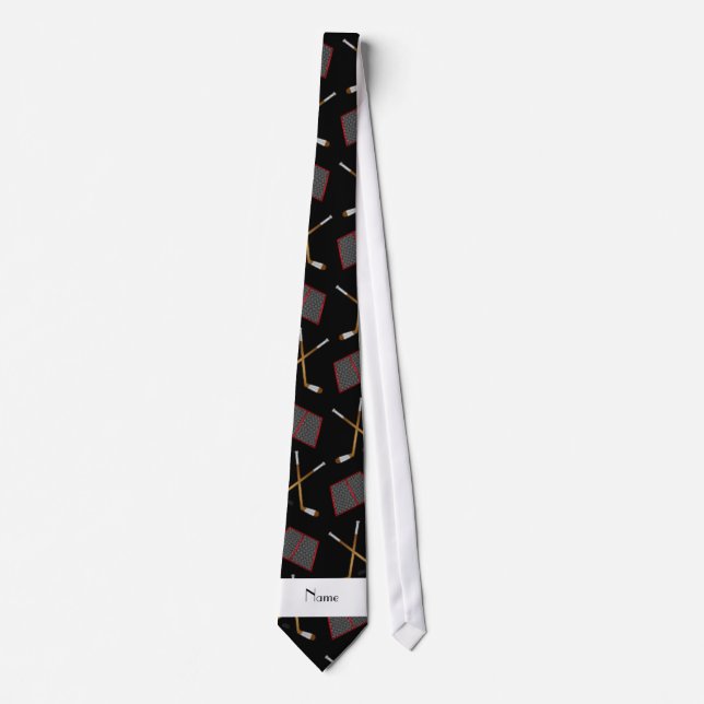 Personalized name black hockey pattern tie (Front)