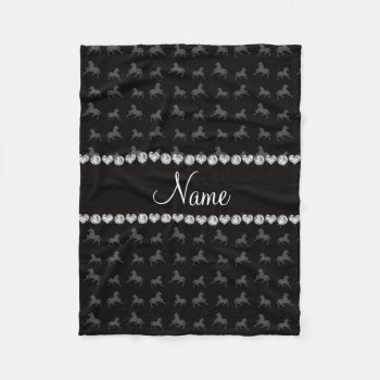 Personalized Name Black Horse Pattern Fleece Blanket by Brothergravydesigns at Zazzle