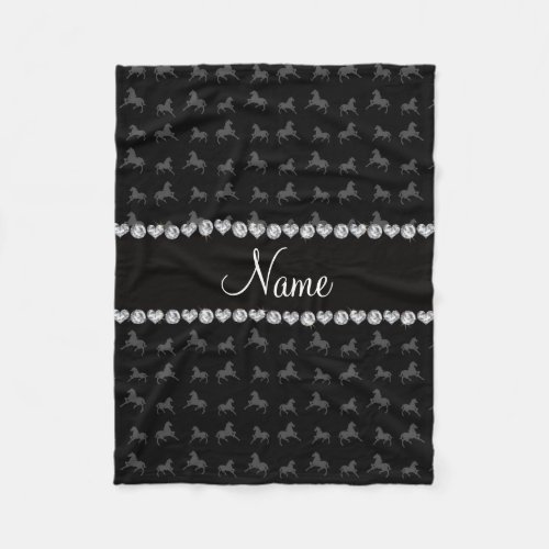 Personalized name black horse pattern fleece blanket