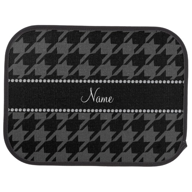 Personalized name black houndstooth pattern car floor mat (Rear)