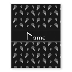 Personalized name black ice cream pattern temporary tattoos