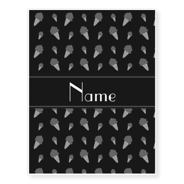 Personalized name black ice cream pattern temporary tattoos (Front)