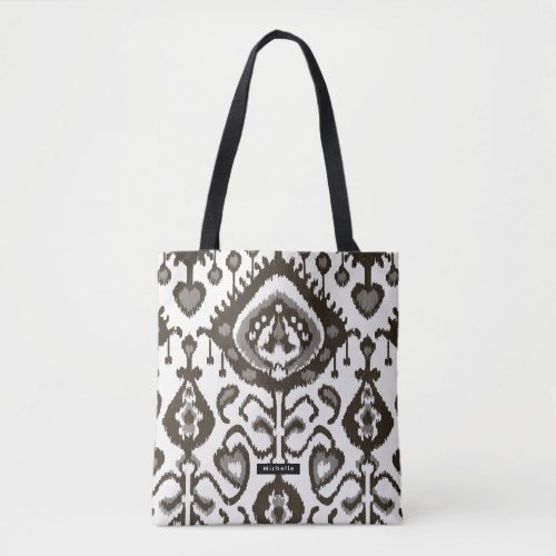 Personalized Name black Ikat Pattern Bridesmaid Tote Bag