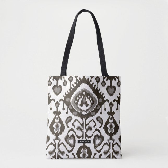 Personalized Name black Ikat Pattern Bridesmaid Tote Bag (Front)