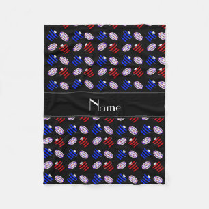 Personalized name black jerseys rugby balls fleece blanket