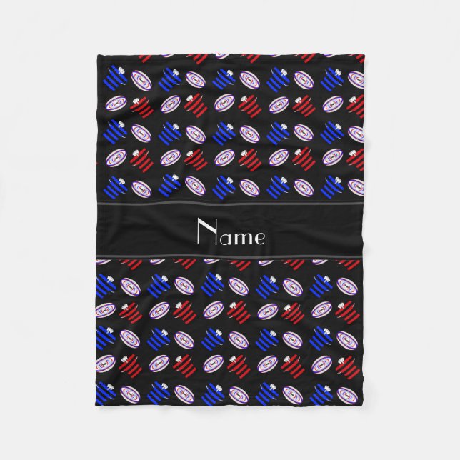 Personalized name black jerseys rugby balls fleece blanket (Front)