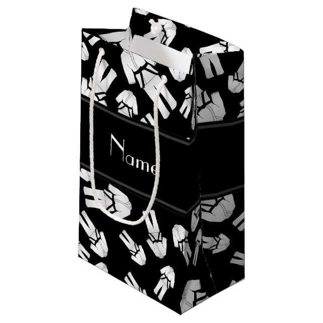 Personalized name black karate pattern small gift bag (Front Angled)