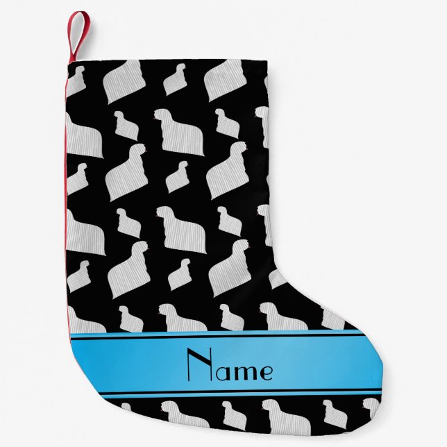 Personalized name black Komondor dogs Small Christmas Stocking (Front)
