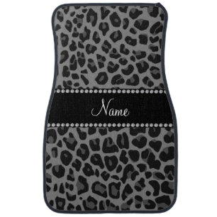 Personalized name black leopard pattern car mat