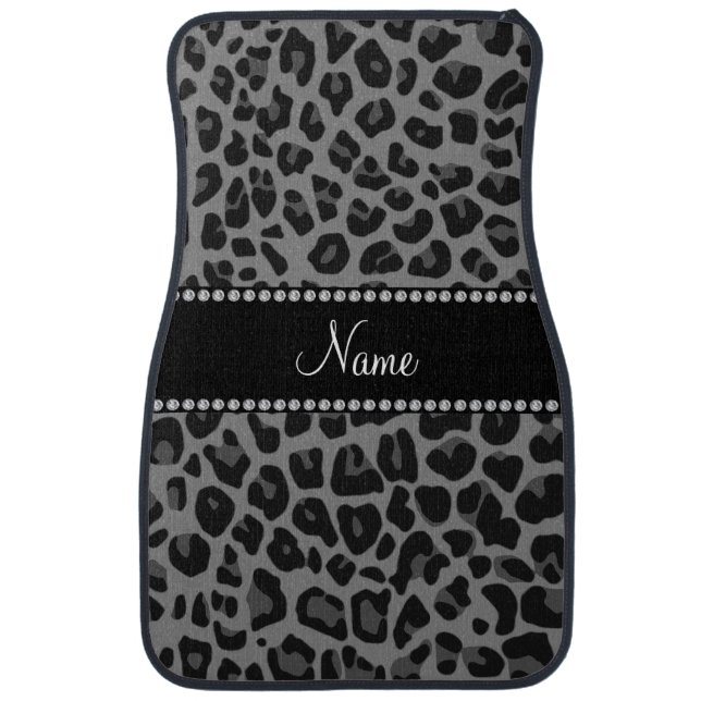 Personalized name black leopard pattern car mat (Front)