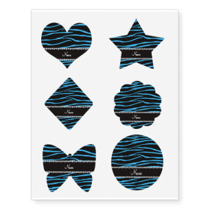 Personalized name black light blue zebra stripes temporary tattoos