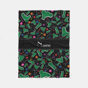 Personalized name black mini golf fleece blanket