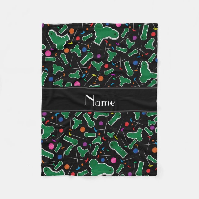 Personalized name black mini golf fleece blanket (Front)