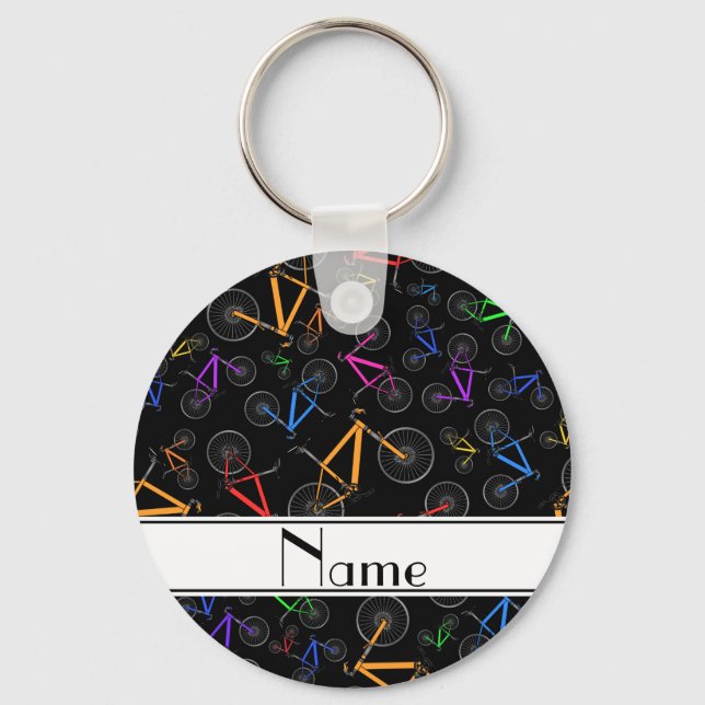 Personalized name black mountain bikes keychain (Front)