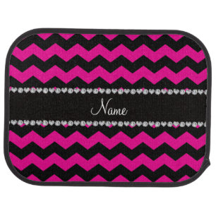 Personalized name black neon hot pink chevrons car mat