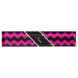 Personalized name black neon hot pink chevrons desk name plate