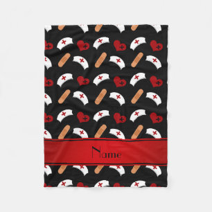 Personalized name black nurse pattern fleece blanket
