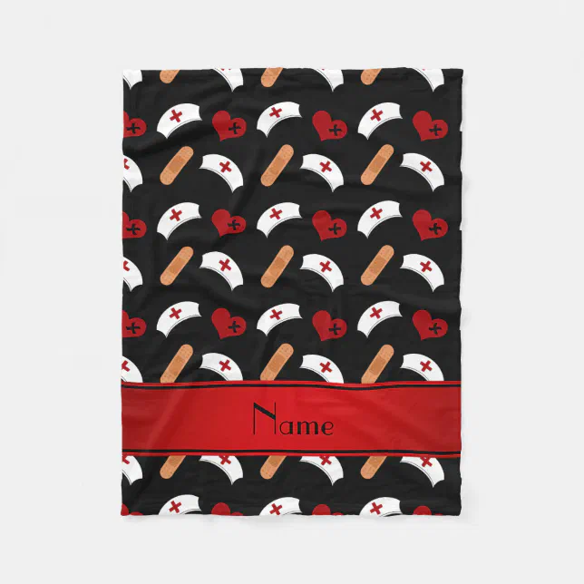 Personalized name black nurse pattern fleece blanket Zazzle