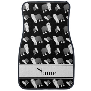 Personalized name black Old English Sheepdog dogs Car Mat