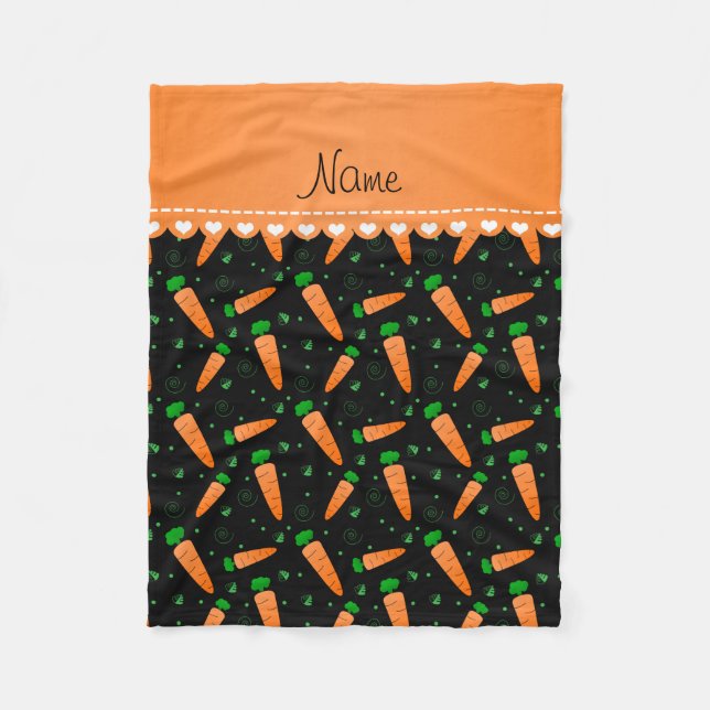 Personalized name black orange carrots fleece blanket (Front)