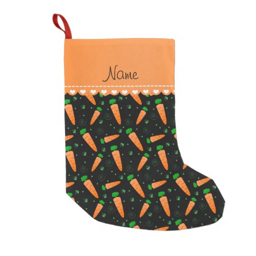 Personalized name black orange carrots small christmas stocking
