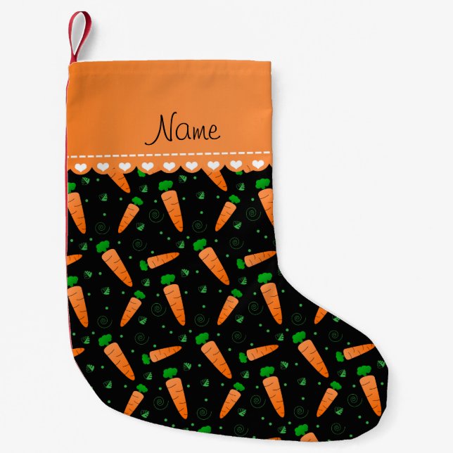 Personalized name black orange carrots small christmas stocking (Front)