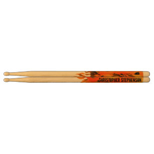 Personalized Name Black/Orange Flames Drumsticks