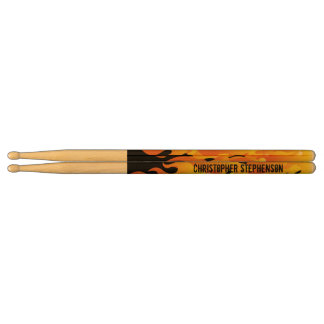 Personalized Name Black/Orange Flames Drumsticks