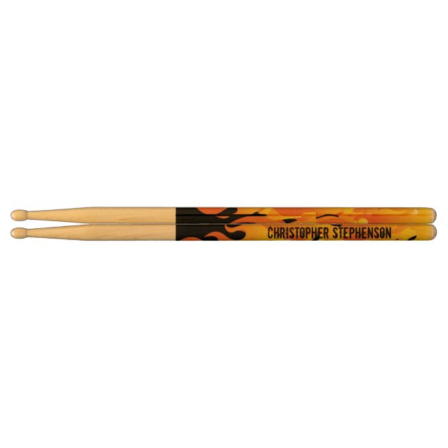 Personalized Name Black/Orange Flames Drumsticks (Left)