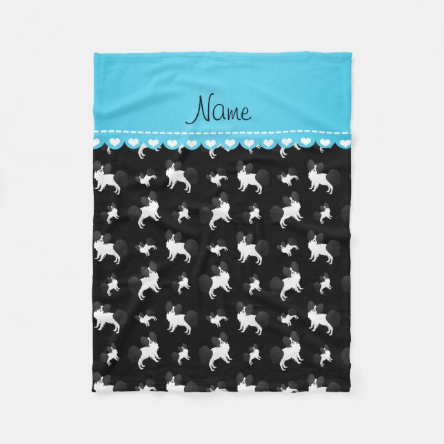 Personalized name black Papillon dogs Fleece Blanket (Front)