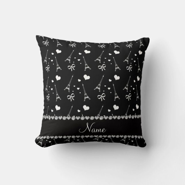 Personalized name black paris eiffel tower throw pillow (Front)