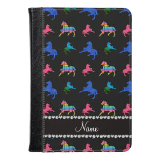 Personalized name black patterned horses kindle case