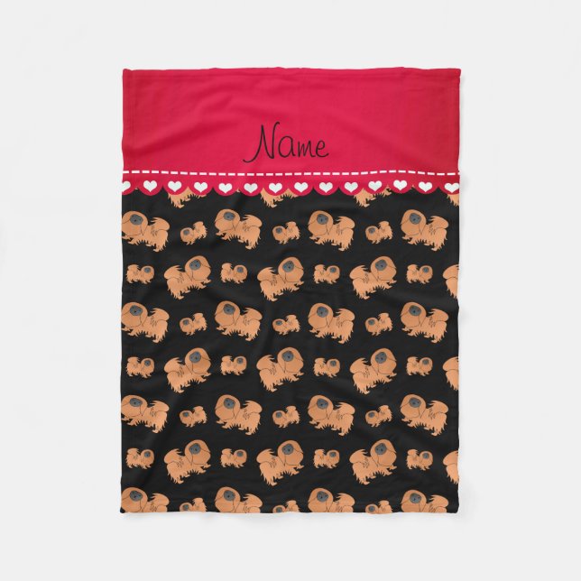 Personalized name black Pekingese dogs Fleece Blanket (Front)