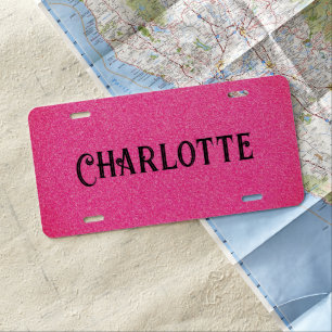 Personalized Name Black Pink Glitter  License Plate