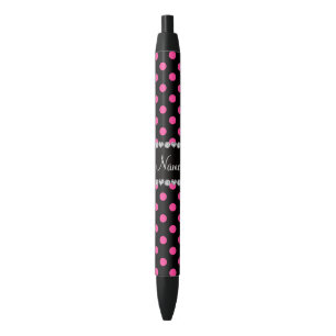 Personalized name black pink polka dots pen
