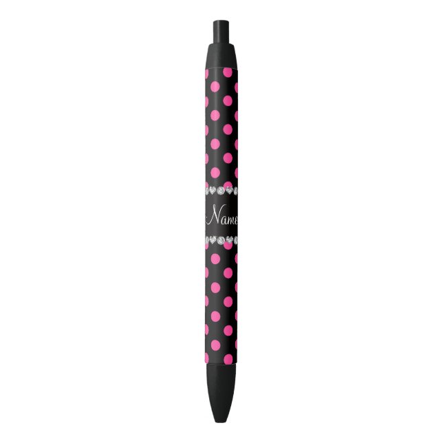 Personalized name black pink polka dots pen (Front Vertical)