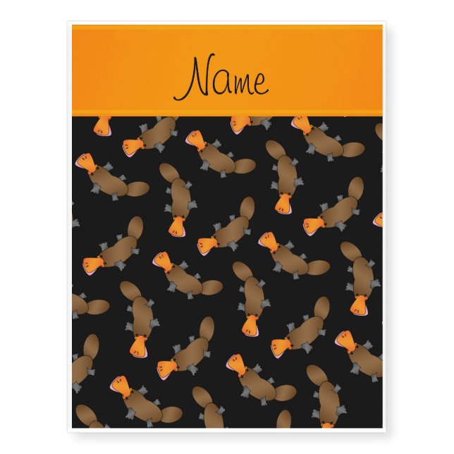 Personalized name black platypus pattern temporary tattoos (Front)