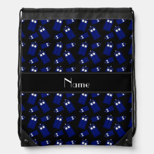 Personalized name black police box drawstring bag
