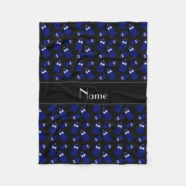 Personalized name black police box fleece blanket (Front)