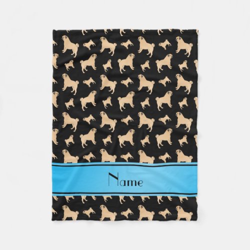 Personalized name black Pug dogs Fleece Blanket