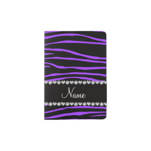 Personalized name black purple zebra stripes passport holder