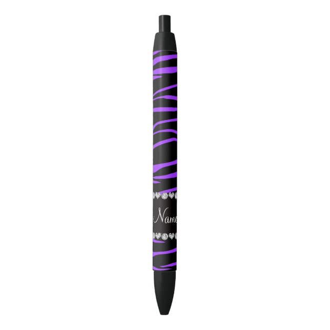 Personalized name black purple zebra stripes pen (Front Vertical)