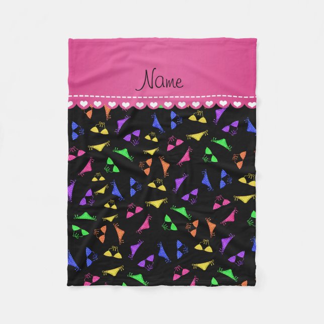 Personalized name black rainbow bikinis fleece blanket (Front)