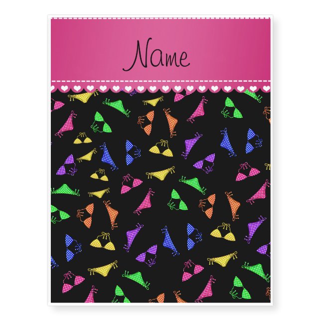 Personalized name black rainbow bikinis temporary tattoos (Front)