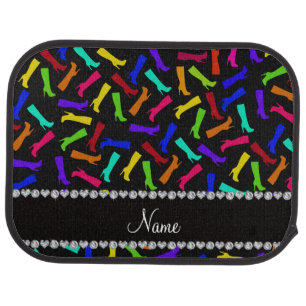 Personalized name black rainbow boots car mat