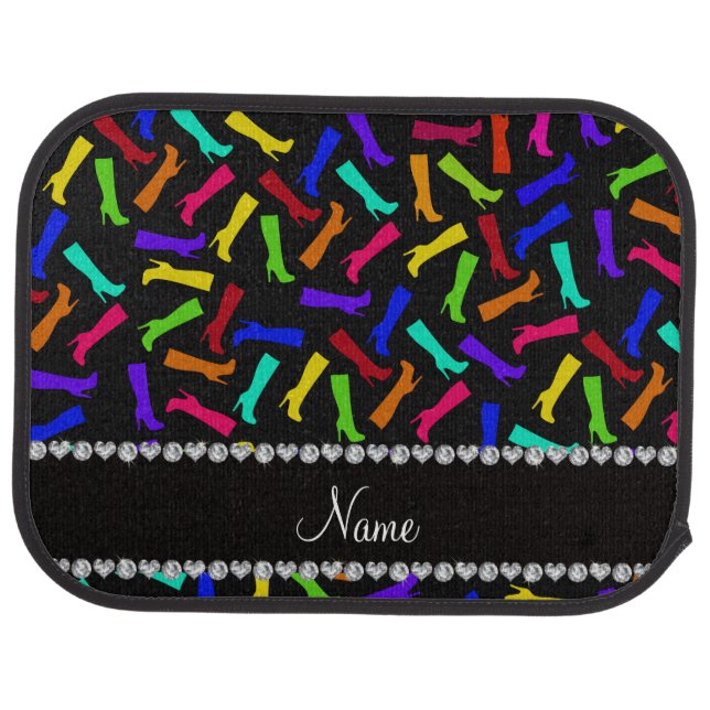 Personalized name black rainbow boots car mat (Rear)