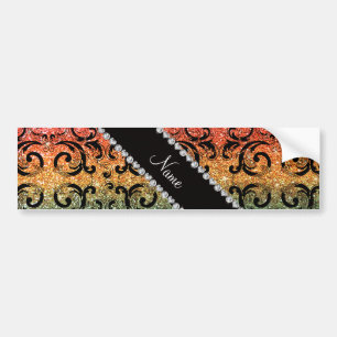 Personalized name black rainbow glitter damask bumper sticker