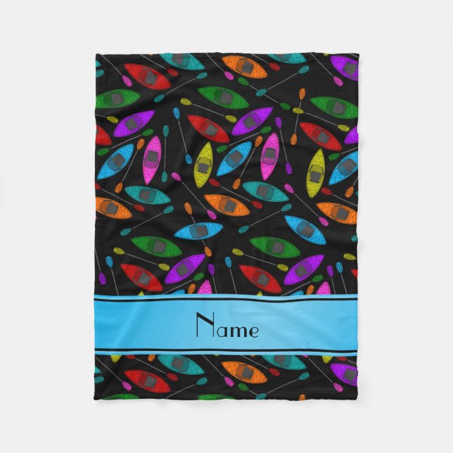 Personalized name black rainbow kayaks fleece blanket (Front)