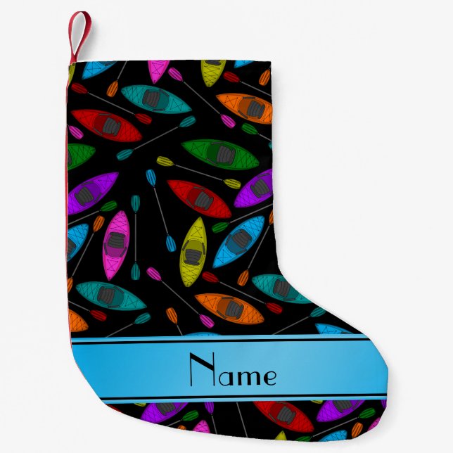 Personalized name black rainbow kayaks small christmas stocking (Front)